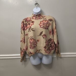 Laura Conrad Mockneck Beige Shire Vines Pullover Floral Sweater Sz XXL Casual